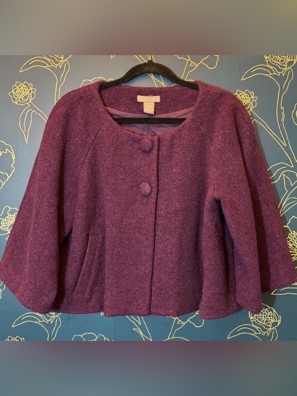 Wool blend PURPLE cropped jacket COAT 3/4 sleeve 10